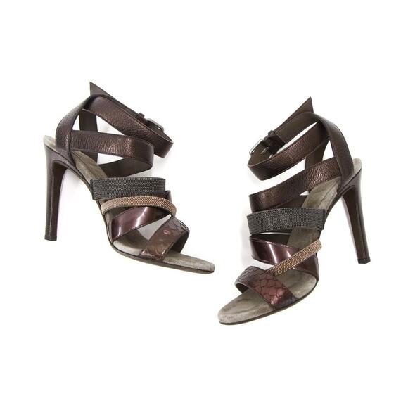 Brunello Cucinelli Multi-Leather Monili Strap Beaded Sandal 38 - Picture 1 of 7